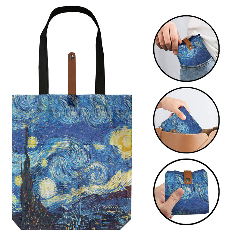 Foldable reusable bag Van Gogh Starry Night Polyester Tuff print portable storage bag Mini Supermarket shopping bag