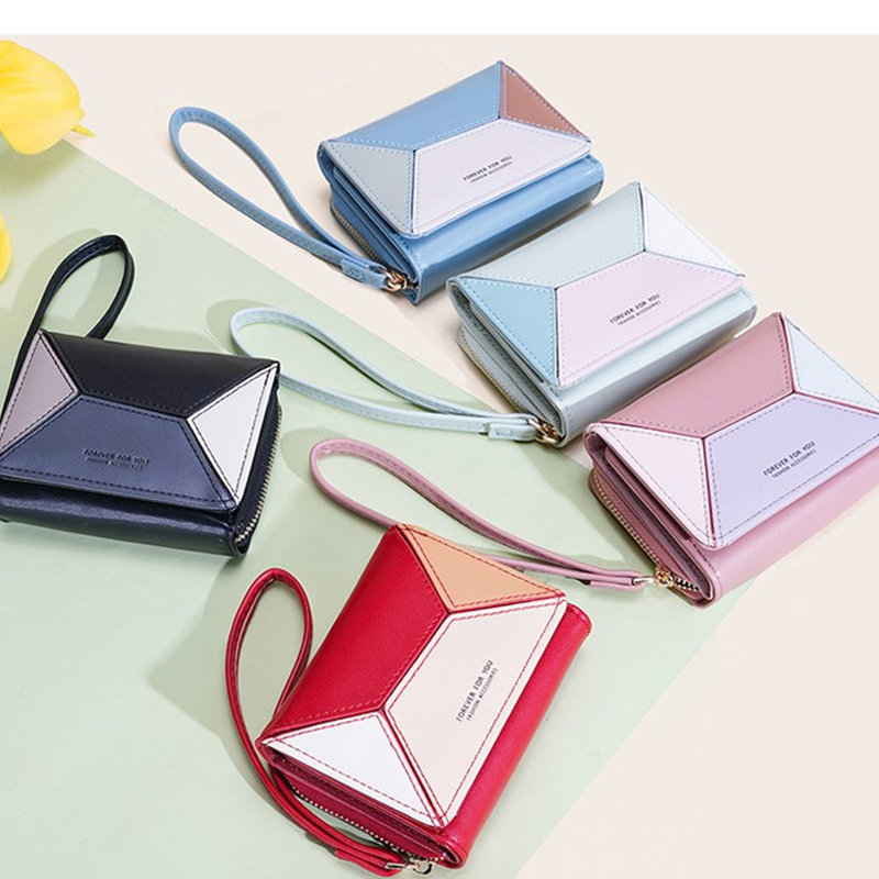 Spliced color matching all niche asymmetric short wallet wholesale women wallets