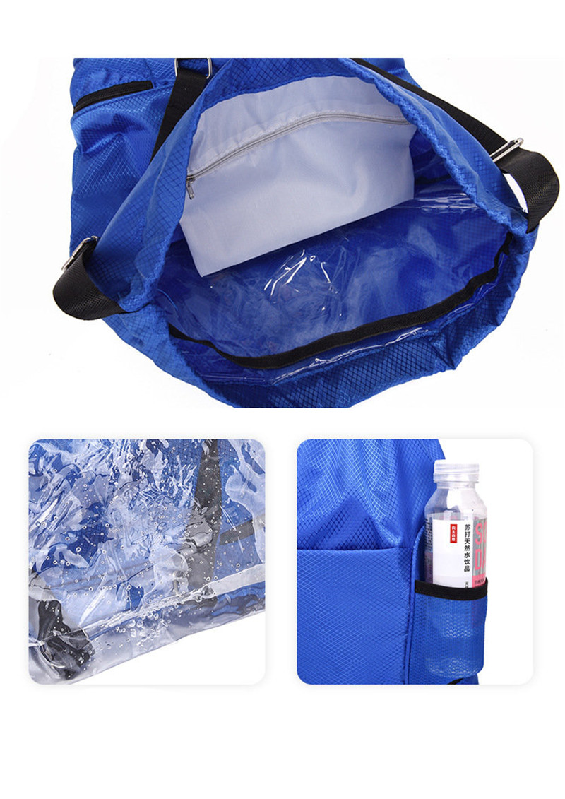 Waterproof heavy duty pocket draw rope backpack with dry wet separation and shoe bag