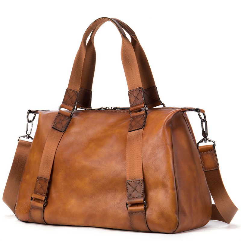 Retro genuine leather men short trips crossbody handbag storage travel bag