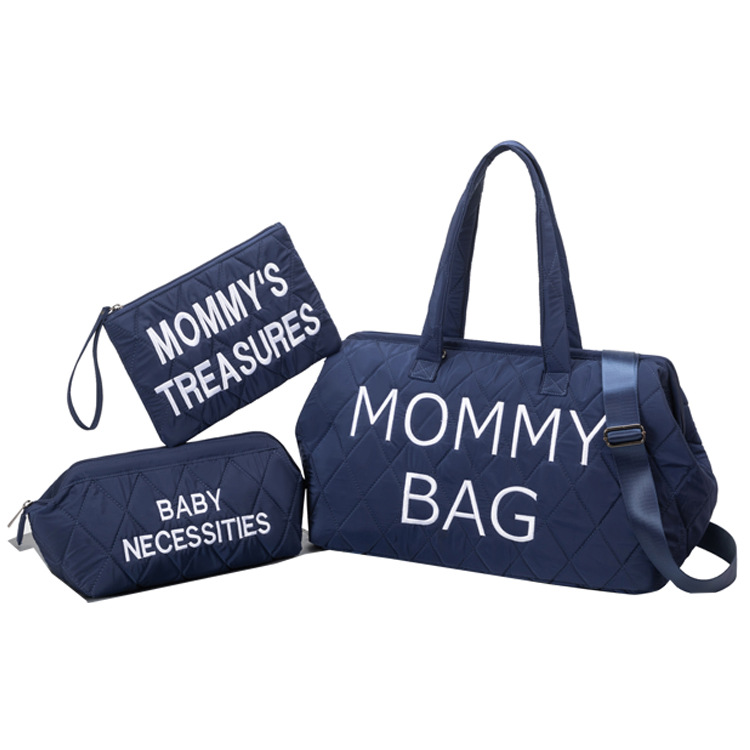 Set waterproof embroidery tote mommy diaper bag with 2PCS pouch