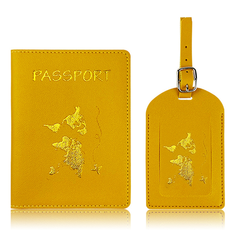 Travel passport holder wallets pu leather luggage tag sets with golden map