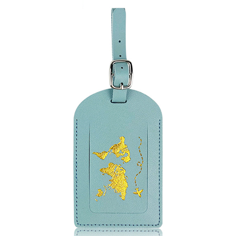 Travel pu leather luggage tag sets with golden map