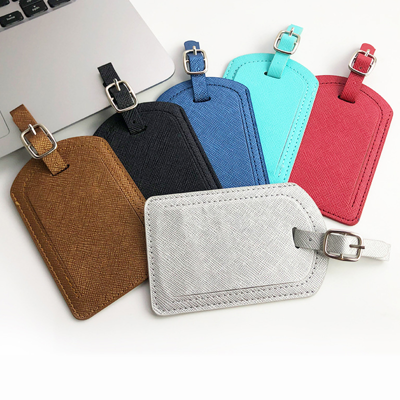 Travel cross pattern pu leather luggage tag with cover