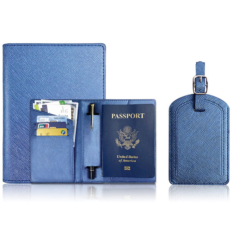 Travel cross pattern pu leather passport holder luggage tags