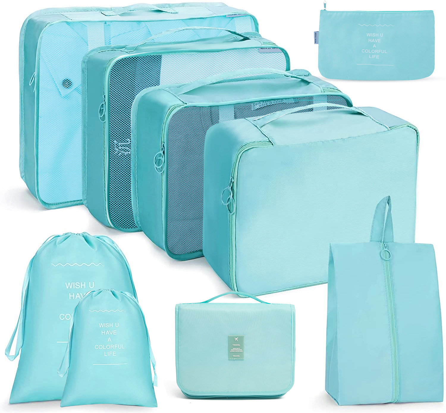 9pcs travel suitcase storage bags sets foldable clothing wash bag