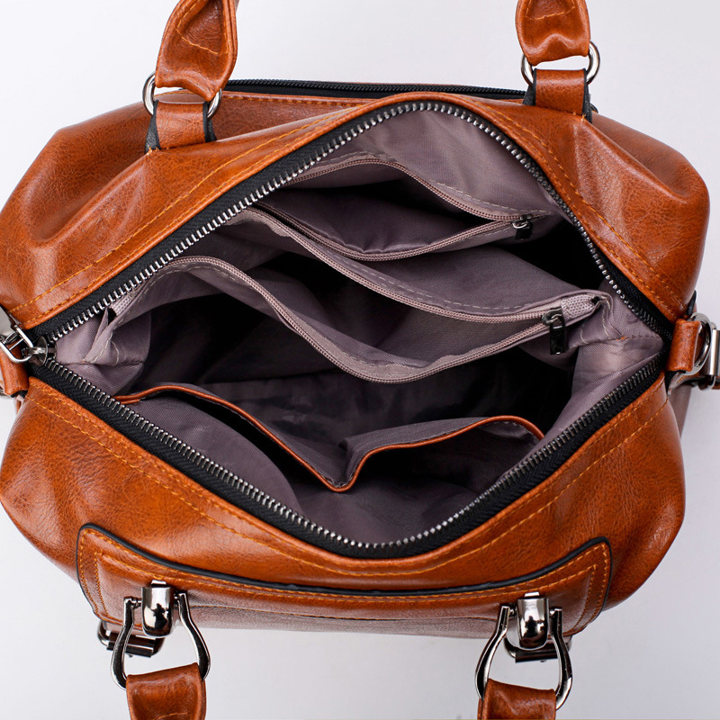 European retro style large capacity oil wax PU leather women's tote bag