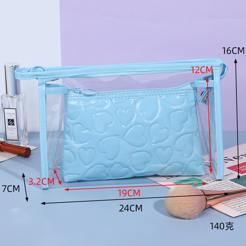Set of women's makeup storage clear PVC PU leather cosmetic bags